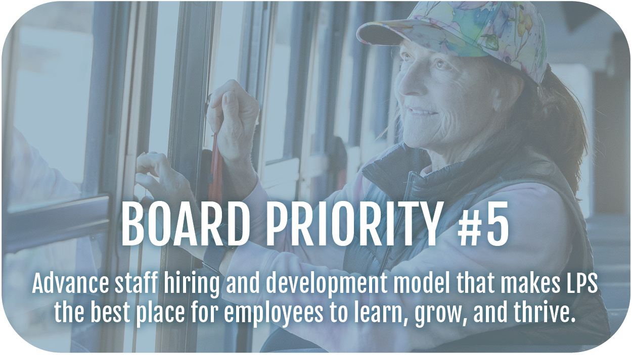 Board Priority #5L Advance staff hiring and development model that makes LPS the best place for employees to learn, grow, and thrive.